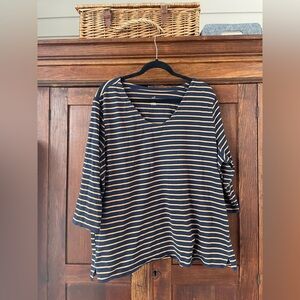 J. Jill Navy and Tan Striped Tunic